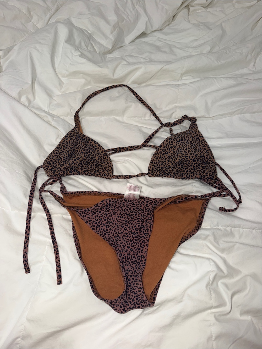 Xhilaration Brown Leopard Print Tie Bikini Set